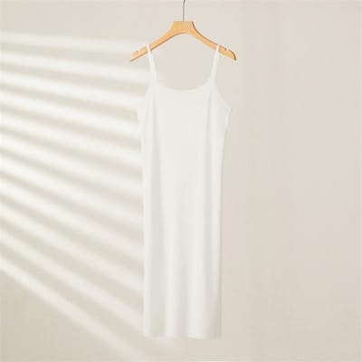 Robes sous-vêtements intégrales sans coutures pour femmes, été, grande taille, soie glacée, jupon, robe sous-jupe, sans manches, chemises de nuit intégrales L 50-60kg white