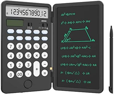 Basis Calculator met 6,5 inch Schrijfblok en Uitwisbare LCD Schrijftablet – Draagbare 2-in-1 Rekenmachine voor Kantoor en School