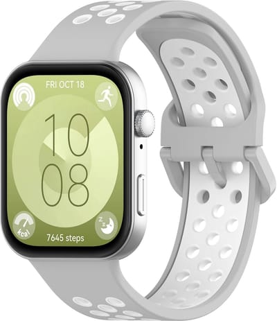 By Qubix - Tweekleurige siliconen band - Grijs met wit - geschikt voor Huawei Watch Fit 5 / 4 / 3