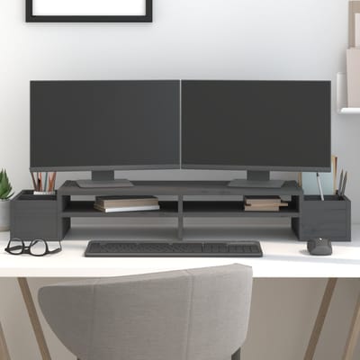 vidaXL - Monitorstandaard - 100x27,5x15 - cm - massief - grenenhout - grijs