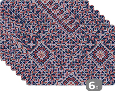 Placemat - Placemats kunststof - Design - Borduren - Motief - Patronen - 45x30 cm - 6 stuks - Hittebestendig - Anti-Slip - Onderlegger - Afneembaar