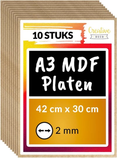 Creative Deco 10 x A3 MDF - Plaat | 420 x 300 x 2 mm | Perfect voor Lasersnijden, CNC - Frezen, Modelleren, Freeswerk, Figuurzagen