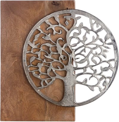 Levensboom muurdecoratie mangohout en aluminium - 4x45x45