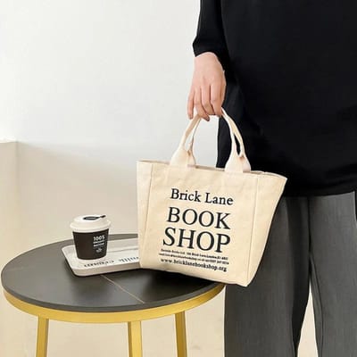 Nieuwe Kleine / Grotere Canvas Lunchbox Dames Voedselopbergtassen Lunchtas Handtas Etui Picknick Draagtas Kleine Handtas Dinercontainer beige