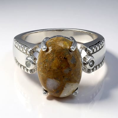 Cavill - 925 Zilveren Ring met 5,33 ct Dinosaurus Kwarts en 0,05 ct Witte Topaas - Ovaal Cabochon Elegant Design - Maat 17