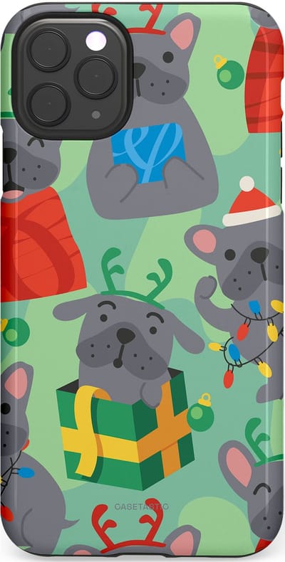 Casetastic hoesje geschikt voor Apple iPhone 11 Pro Max - Dubbellaagse bescherming - Hondje als Kerstcadeau - Fashion Case - Mintgroen Grijs Rood