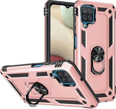 oTronica Armor Backcover Geschikt Voor Samsung Galaxy A12 (5G) Hoesje met ringhouder - Rose goud