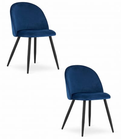 Set van 2 Stoelen BELLO - Donkerblauw Velvet, Zwarte Metalen Poten, Modern Design en Uitstekend Zitcomfort voor Woonkamer, Slaapkamer, Eetkamer of Kantoor, Max. 120 kg