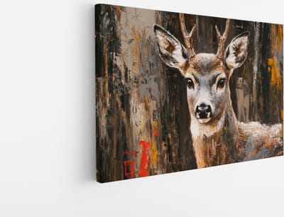 Saammp Canvas Schilderij - Abstract hert - Penseelstreken - Natuur - Dieren - 45x30 - Foto op canvas - Wanddecoratie - Muurdecoratie Woonkamer - Slaapkamer decoratie - Canvas Print