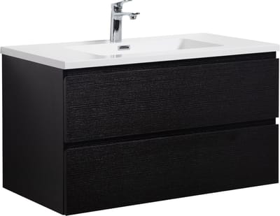 Badplaats Badkamermeubel Set Angela 90 cm – Zwart Houtnerf – Badmeubel met Wastafel