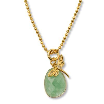 Marama - ketting Dragonfly-Aventurine - stainless steel gold plated - edelsteen - libelle - damesketting met hangers - cadeau dames - luxe geschenkverpakking