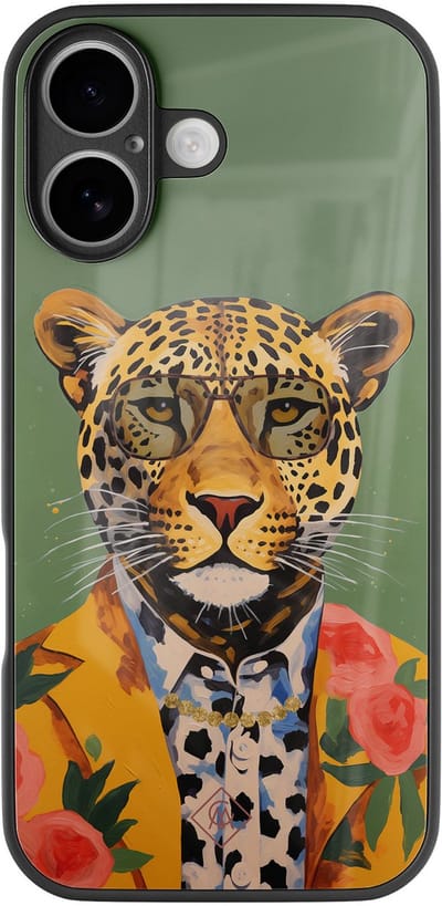 Casimoda® hoesje - Geschikt voor iPhone 17 - Luipaard Hipster - Luxe Hard Case Zwart - Backcover telefoonhoesje - Groen