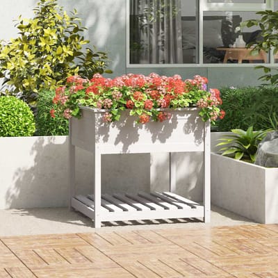 vidaXL - Plantenbak - met - schap - 82,5x82,5x81 - cm - massief - grenenhout - wit