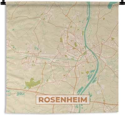 Wandkleed - Wanddoek - Rosenheim - Plattegrond - Kaart - Vintage - Stadskaart - 180x180 cm - Wandtapijt