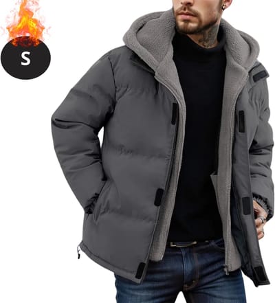 Livano Winterjas - Parka - Heren - Winter - Fleecejas - Volwassen - Stijlvol - Met Capuchon - Grijs - S