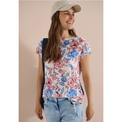 Shirt met korte mouwen, boothals en rimpels