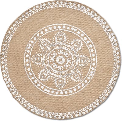 Zeller placemats - mandala print - jute look stof - rond - D38 cm - natuurlijke uitstraling
