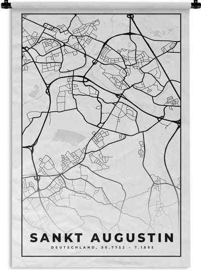Wandkleed - Wanddoek - Kaart - Sankt Augustin - Plattegrond - Stadskaart - 120x180 cm - Wandtapijt
