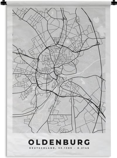 Wandkleed - Wanddoek - Stadskaart - Plattegrond - Oldenburg - Kaart - Duitsland - 120x180 cm - Wandtapijt