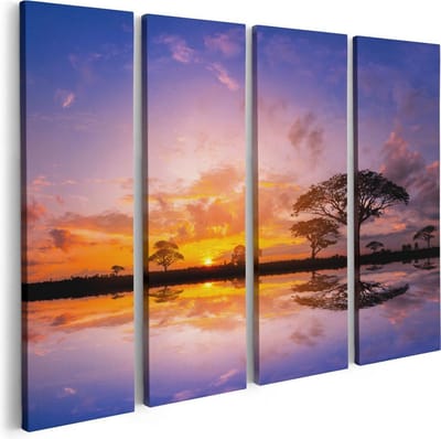 Artaza Canvas Schilderij Vierluik Silhouet Van Bomen Tijdens Zonsondergang - 80x60 - Foto Op Canvas - Canvas Print