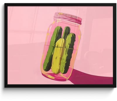 Poster in lijst - Fotolijst 70x50 cm - Posters - Augurken - Pot - Schaduw - Roze - Posterlijst zwart - Decoratie - Wanddecoratie woonkamer - Muurdecoratie slaapkamer