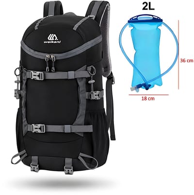 CarryQuest® - 30L Hydratatierugzak - Duurzame Nylon Hiking Backpack met Watercompartiment, Drinksysteem, Rugventilatie, Compressieband & Front-/Toploader - 49x28x19 cm - Zwart