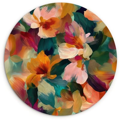 WallCircle® Wandcirkel 120x120 cm - Muurcirkel Harmonieus - Abstracte bloemen - Warme tinten - Muurdecoratie woonkamer - Wanddecoratie slaapkamer - Kamer decoratie accessoires - Ronde schilderijen XXL
