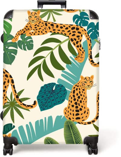NoBoringSuitcases.com® - Koffer groot - Reiskoffer lichtgewicht - Jungle - Luipaard - Planten - Patroon - Meiden - Jongens - Rolkoffer met 4 wielen - Grote trolley XL - 98 liter bagage