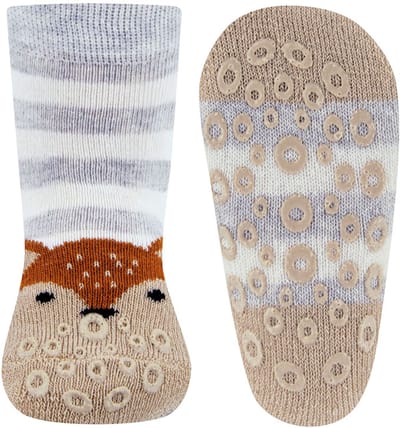Antislipsokken Ewers Babymaat - Lila & Creme & Beige met Vosje - Nopjes Siliconen -17/18