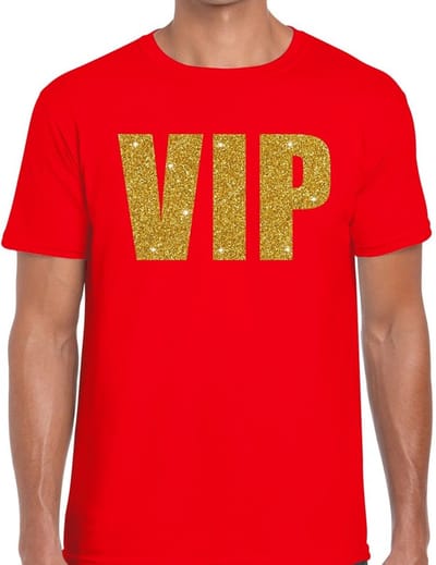 VIP tekst T-shirt - gouden glitter letters - rood - voor heren - Glitter and Glamour thema S