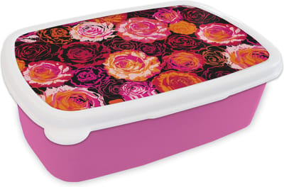 Broodtrommel Roze - Lunchbox - Brooddoos - Rozen - Patronen - Bloemen - 18x12x6 cm - Kinderen - Meisje