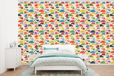 Behang - Fotobehang Patronen - Kraan - Boot - Jongens - Kinderen - Kids - Breedte 345 cm x hoogte 220 cm