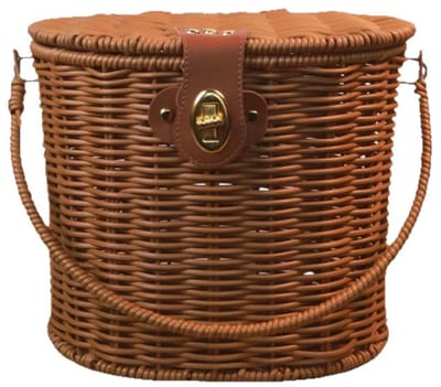 Kunstrotan Fiets- en Picknickmand met Deksel en Sluiting (22×17×19cm) – Stijlvolle, Veilige Opbergmand met Handvat voor Fiets en Boodschappen