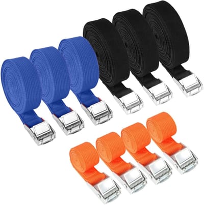 Set van 10 Ladingsteunen voor Bagage - 25mm Ratchet Straps met Klauwsluiting, Verstelbare Cargo Lashing Straps van 1m tot 6m, Tot 250kg Belastbaarheid (Oranje, Blauw, Zwart)