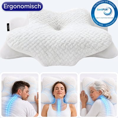 Rustiva® Vlinderkussen tegen Nekklachten – Orthopedisch Ergonomisch Hoofdkussen – 2 Hoogtes 12 & 14 cm – Verkoelend Memory Foam – Voor Rug-, Zij- en Buikslapers – Apneu Slaapkussen