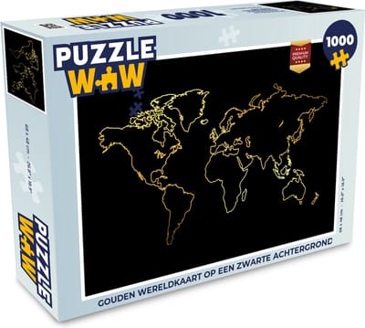Puzzel Gouden wereldkaart op een zwarte achtergrond - Legpuzzel - Puzzel 1000 stukjes volwassenen