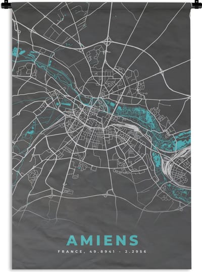 Wandkleed - Wanddoek - Amiens - Stadskaart - Kaart - Plattegrond - Frankrijk - 120x180 cm - Wandtapijt