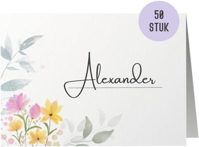 50 Blanco Naamkaartjes Boho Design - Pastel Bloemen & Eucalyptus - Dubbelzijdig Beschrijfbaar - Voor Bruiloft, Verjaardag, Doop