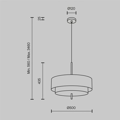 Hanglamp Maytoni Bergamo, grijs/zwart, Ø 50 cm, linnen