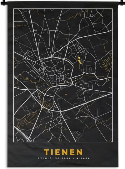 Wandkleed - Wanddoek - Plattegrond - Goud - Stadskaart - Tienen - Kaart - 120x180 cm - Wandtapijt