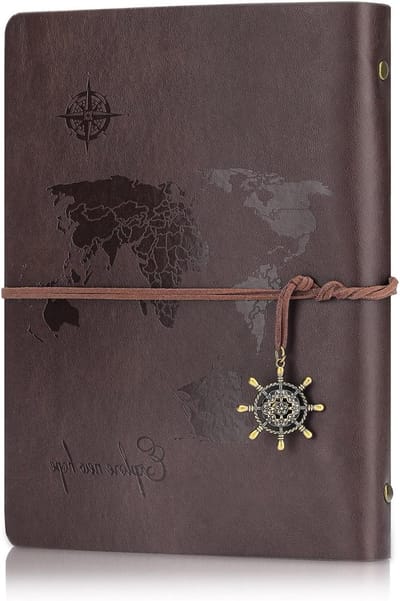 Lege notitieboek met 200 pagina's, vintage reisdagboek van PU leer, perfect voor aantekeningen en creatief schrijven