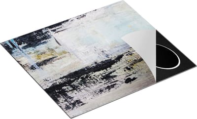 Chefcare Inductie Beschermer Abstracte Kunst - Acryl met Zwarte Vagen op Wit - 60x50 cm - Afdekplaat Inductie - Kookplaat Beschermer - Inductie Mat