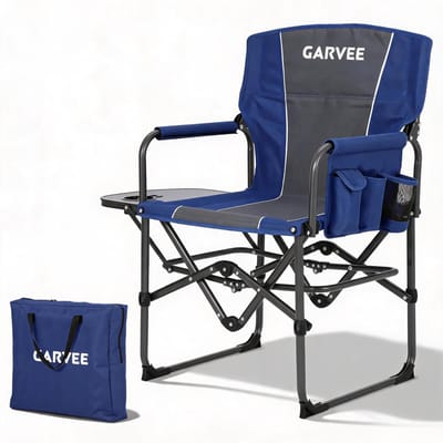 Campingstoel Opvouwbare - 58x51x92cm - Vouwstoel Draagbaar - Visstoel Buiten - Strandstoel - Zijtafel En Zijvak - 180kg Draagvermogen - Voor Camping Strand Picknick Sport - Blauw