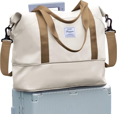 SnelShoppen - Sporttas Vrouwen 40x20x25 cm - Waterproof Reisbag - Weekendtas - Ryanair Handbagage - Fitness & Zwemtas - Duffle Bag - Beige Bruin