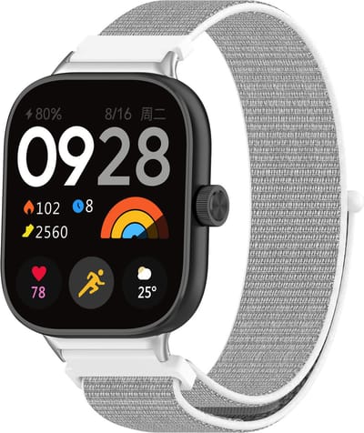 Strap-it Zacht geweven bandje - Nylon bandje met klittenbandsluiting geschikt voor Redmi Watch 4 / Redmi Watch 5 / Redmi Watch 6 / Xiaomi Smart Band 8 Pro / Xiaomi Smart Band 9 Pro / Xiaomi Smart Band 10 Pro (zeeschelp grijs)