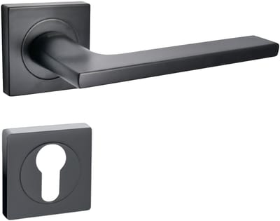 Domino® Deurkrukgarnituur LINEA-QR - Zwart - PZ-Profielcilinderset met Rozette - Deurbeslag van aluminium - Deurklink voor kamerdeur, kantoordeur, kelderdeur en binnendeur