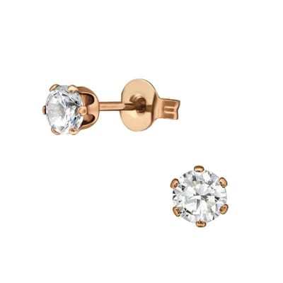 Aramat Jewels | Oorbellen | RVS Zirkonia Oorbellen Rond 3-8mm - Diverse Kleuren Oorstekers | Rosékleurig / 4mm / Transparant | | | Staal | Kinderen, Volwassenen | Verkleurd niet