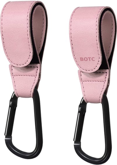 BOTC Kinderwagen Tassenhaakjes - Leer - Set van 2 - Extra Stevig - Buggy Haakjes - Roze