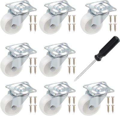 Dailygoods- Meubelwielen 360 graden rotatie - Set van 8 - Hoogte 50 mm - Draagvermogen 160 kg - Wit - Schokabsorberend materiaal - Transportwielen