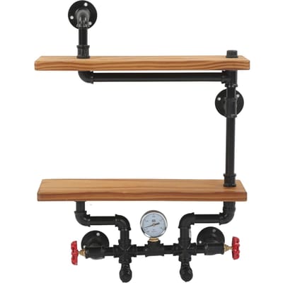 Zwevende Planken Buigbaar Gietijzer Massief Hout 2 Lagen Pijpvorm Wandmontage Huisdecoratie voor Woonkamer Slaapkamer black